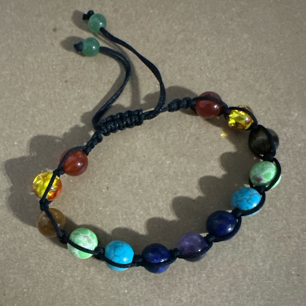 Natural Crystal 7 Chakra Bracelet(Adjustable complete, green aventurine accents)